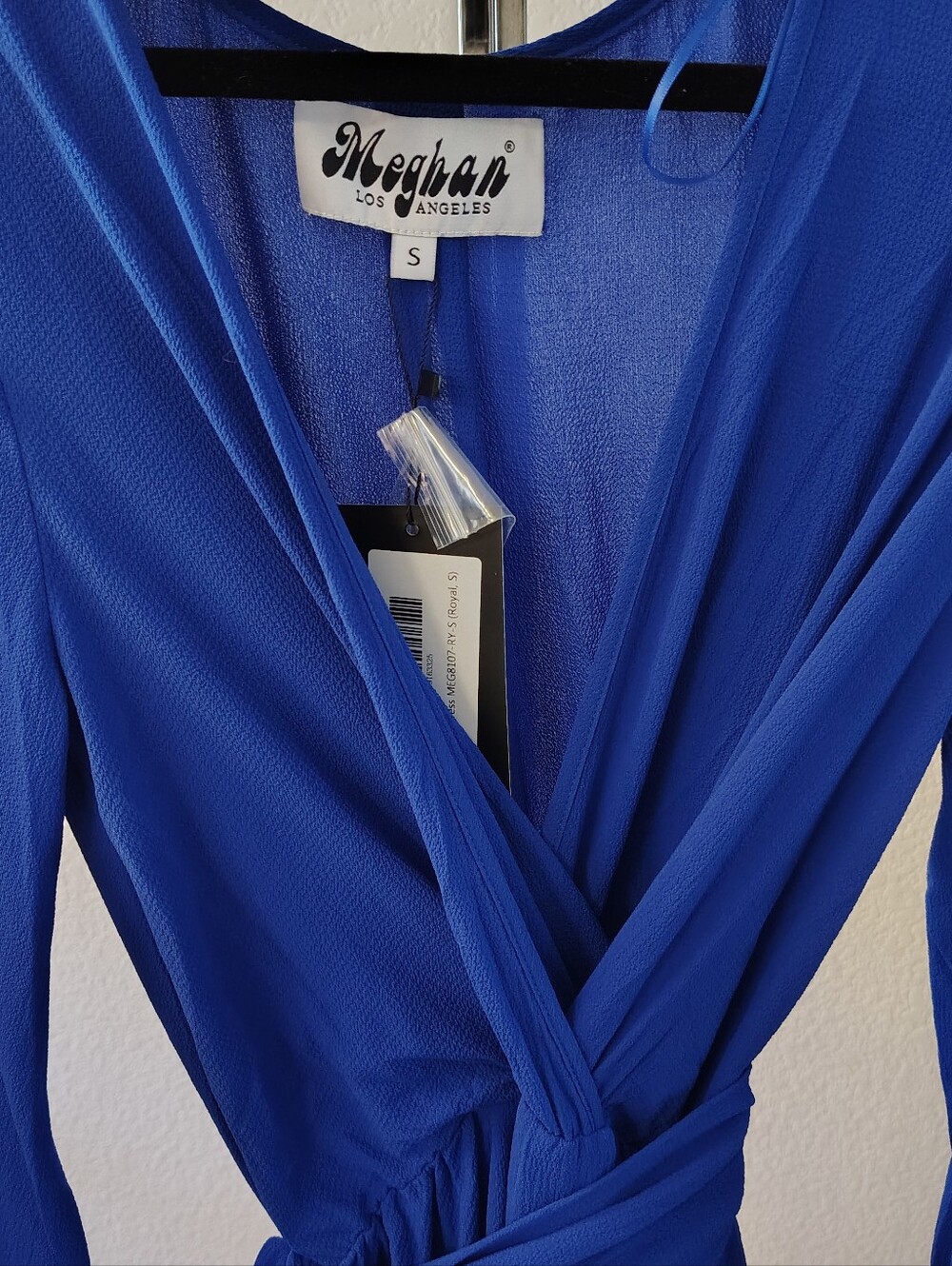 Nwt Meghan LA Los Angeles Dress M Royal Blue V-Neck Self Tie Wrap Maxi Small - Picture 3 of 7